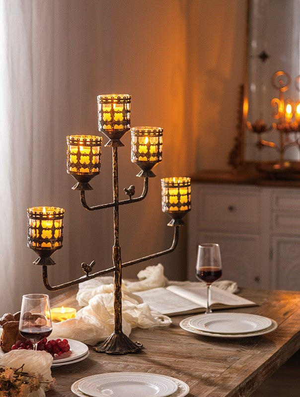 Vintage Metal & Glass Votive Candelabra