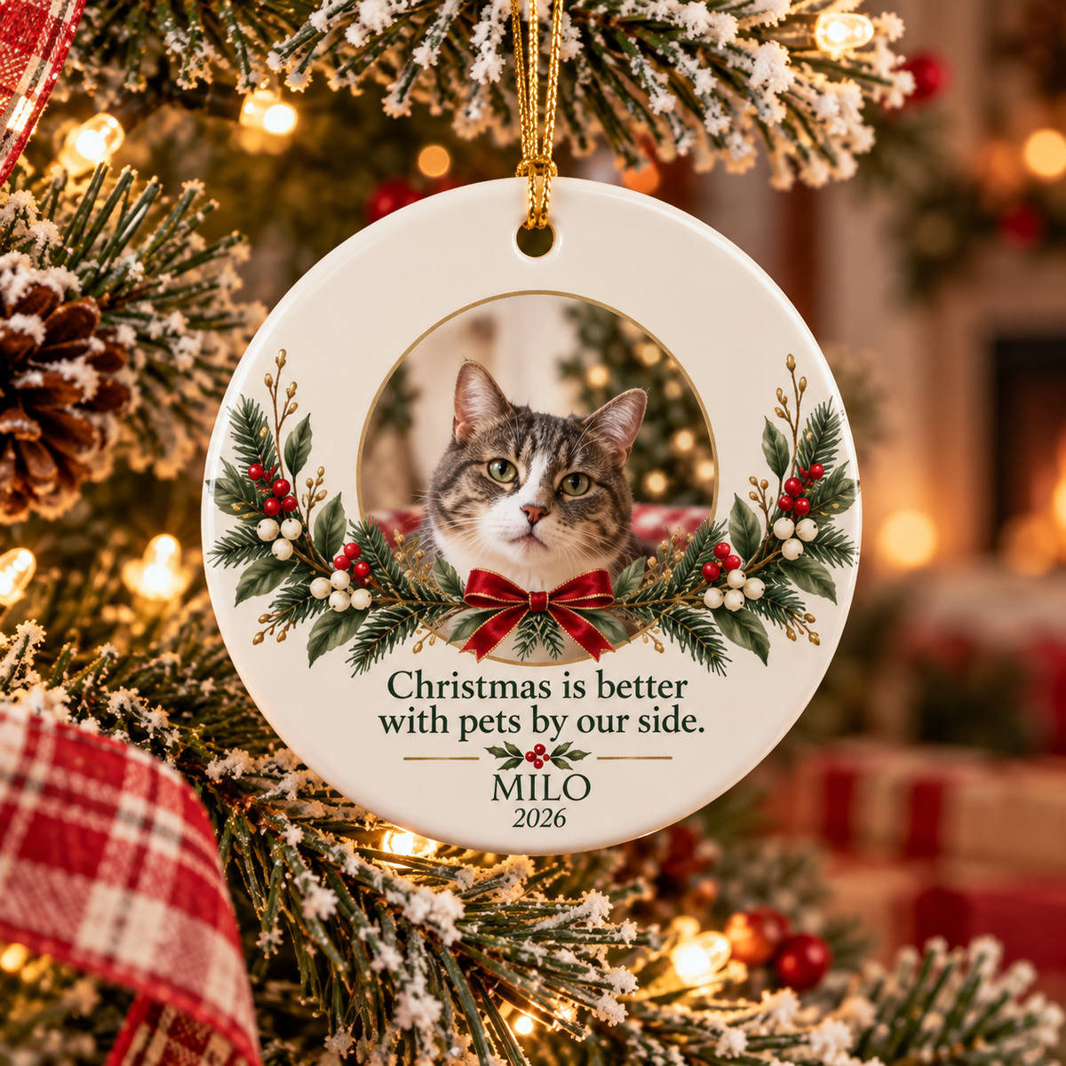 Personalized Pet Photo Christmas Ornament — Name & Year