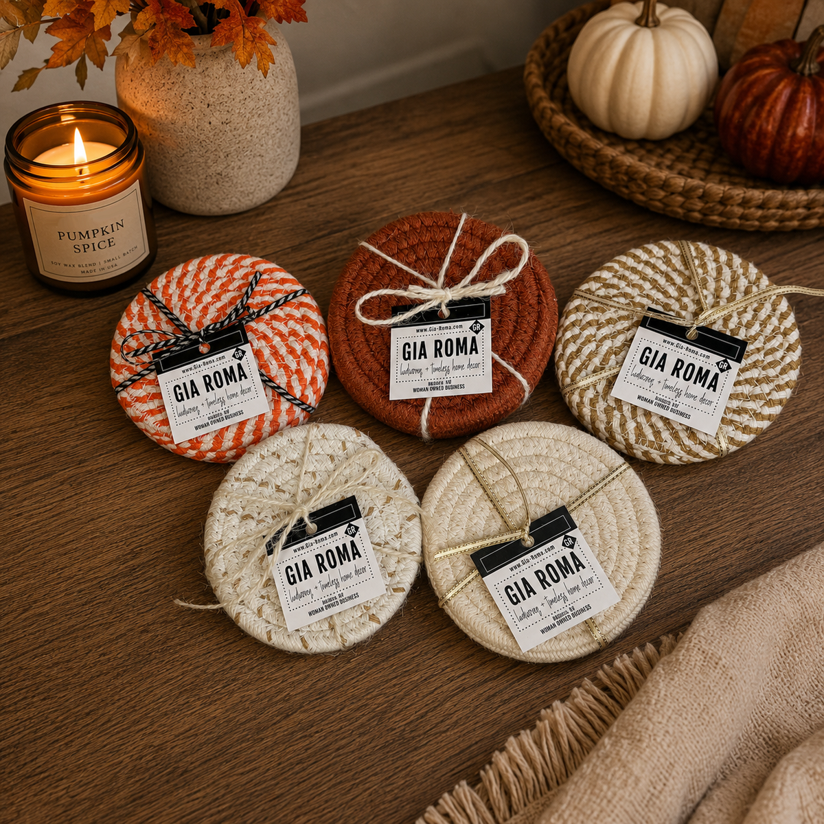 Braided Fall Fabric Coasters — Choice of Set