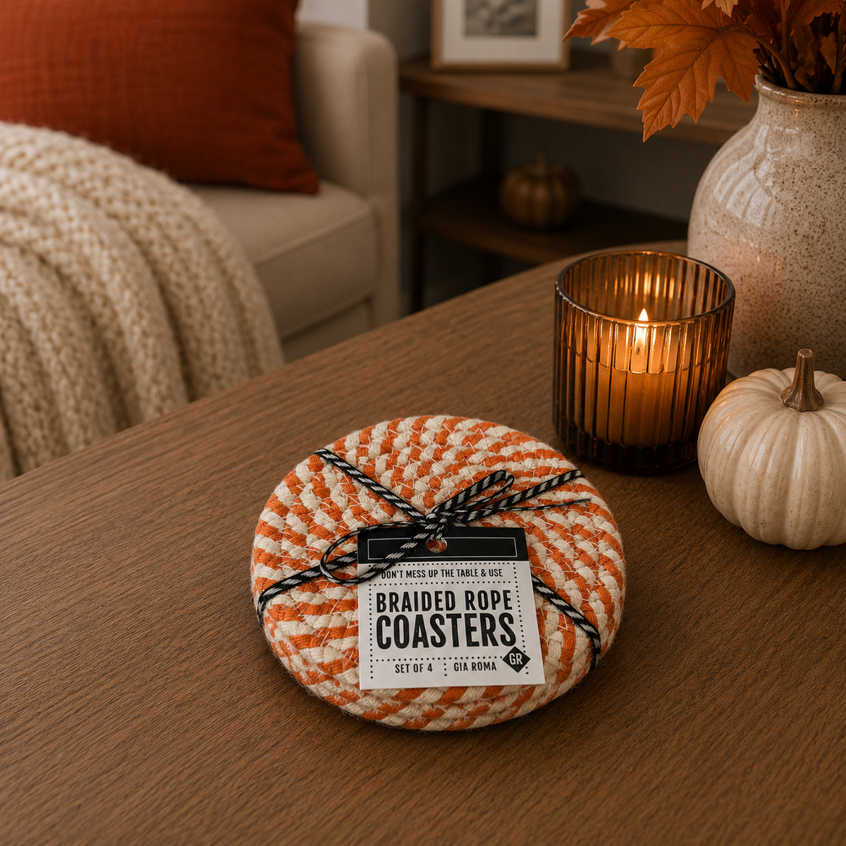Braided Fall Fabric Coasters — Choice of Set