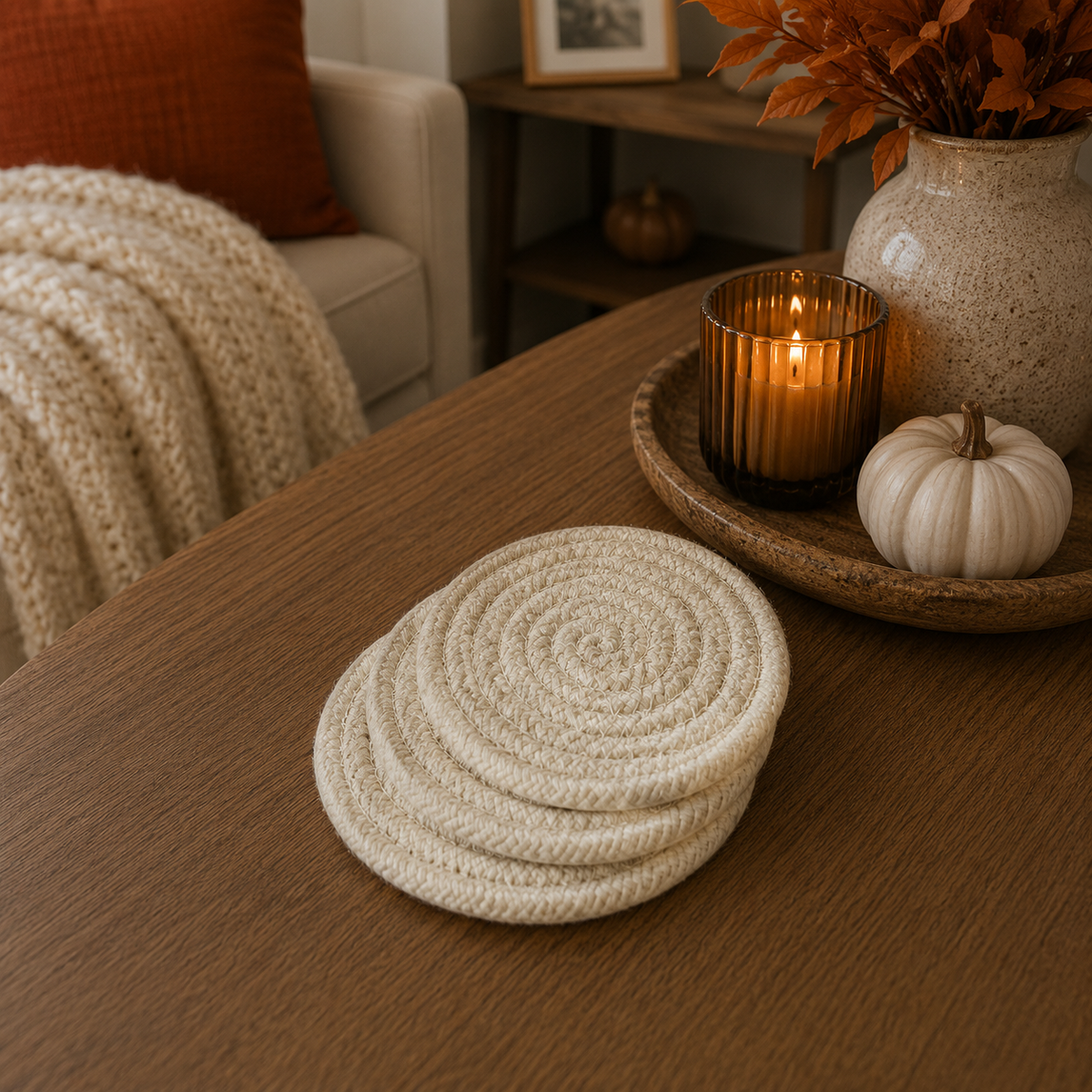 Braided Fall Fabric Coasters — Choice of Set
