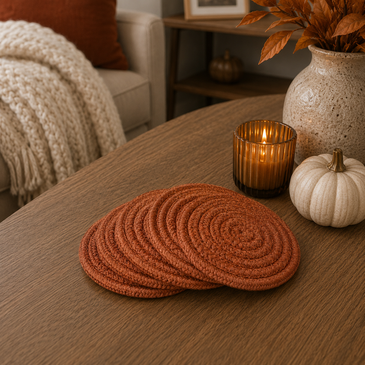 Braided Fall Fabric Coasters — Choice of Set