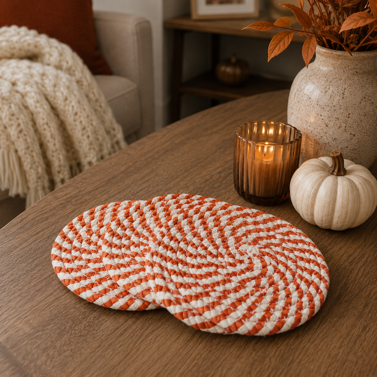 Braided Fall Fabric Coasters — Choice of Set
