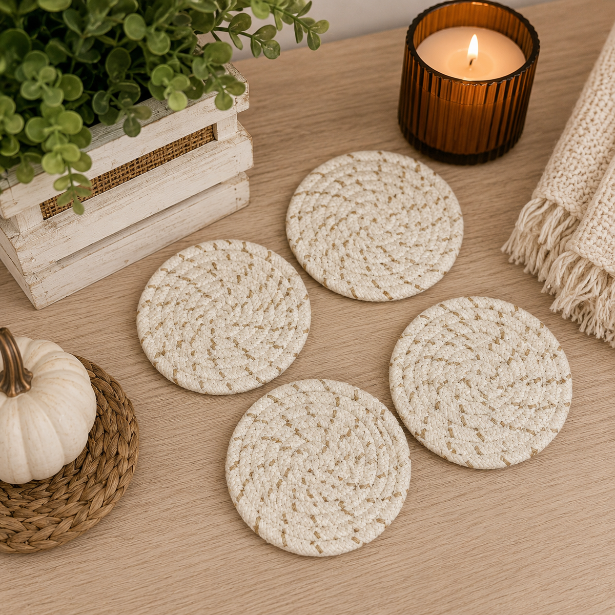 Braided Fall Fabric Coasters — Choice of Set