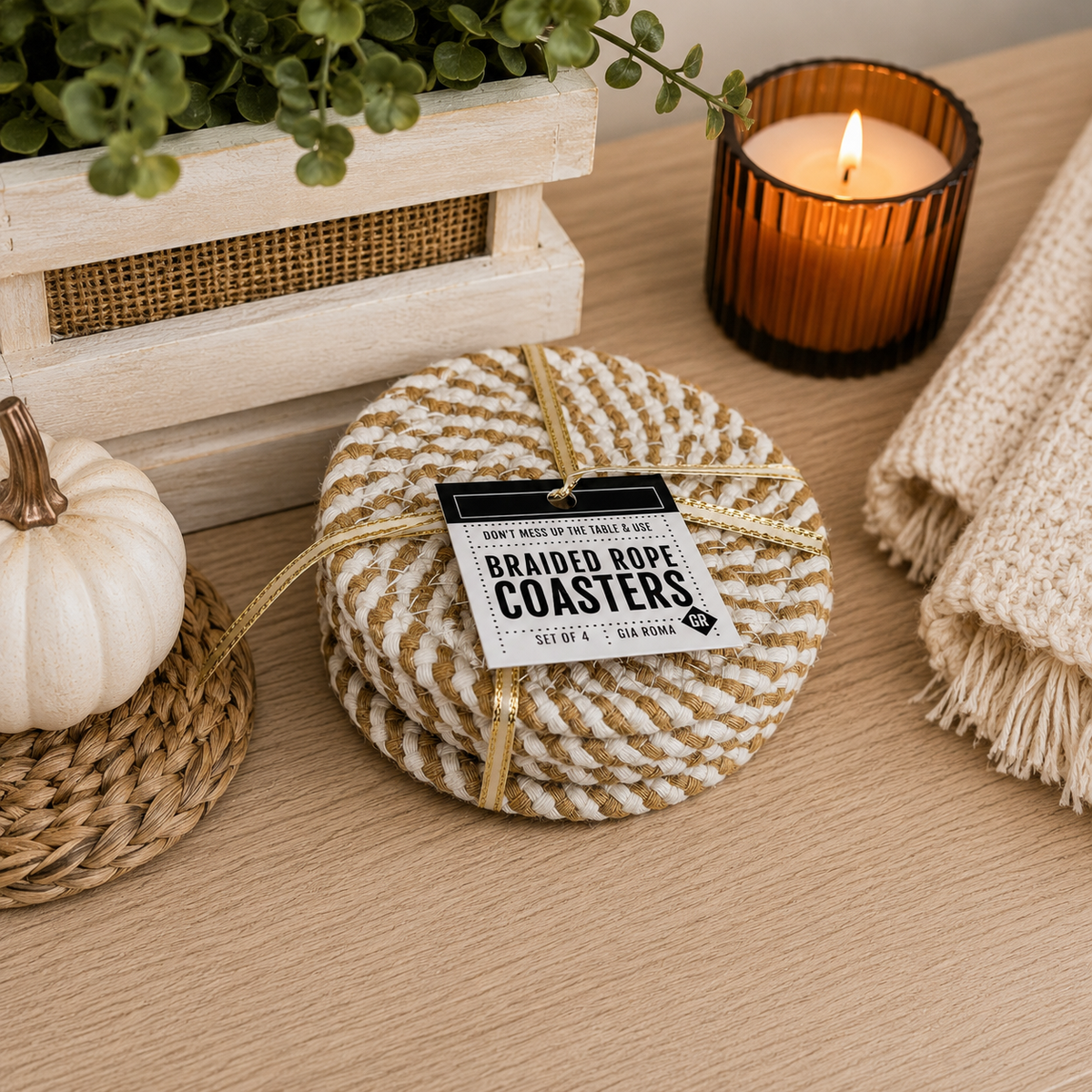 Braided Fall Fabric Coasters — Choice of Set