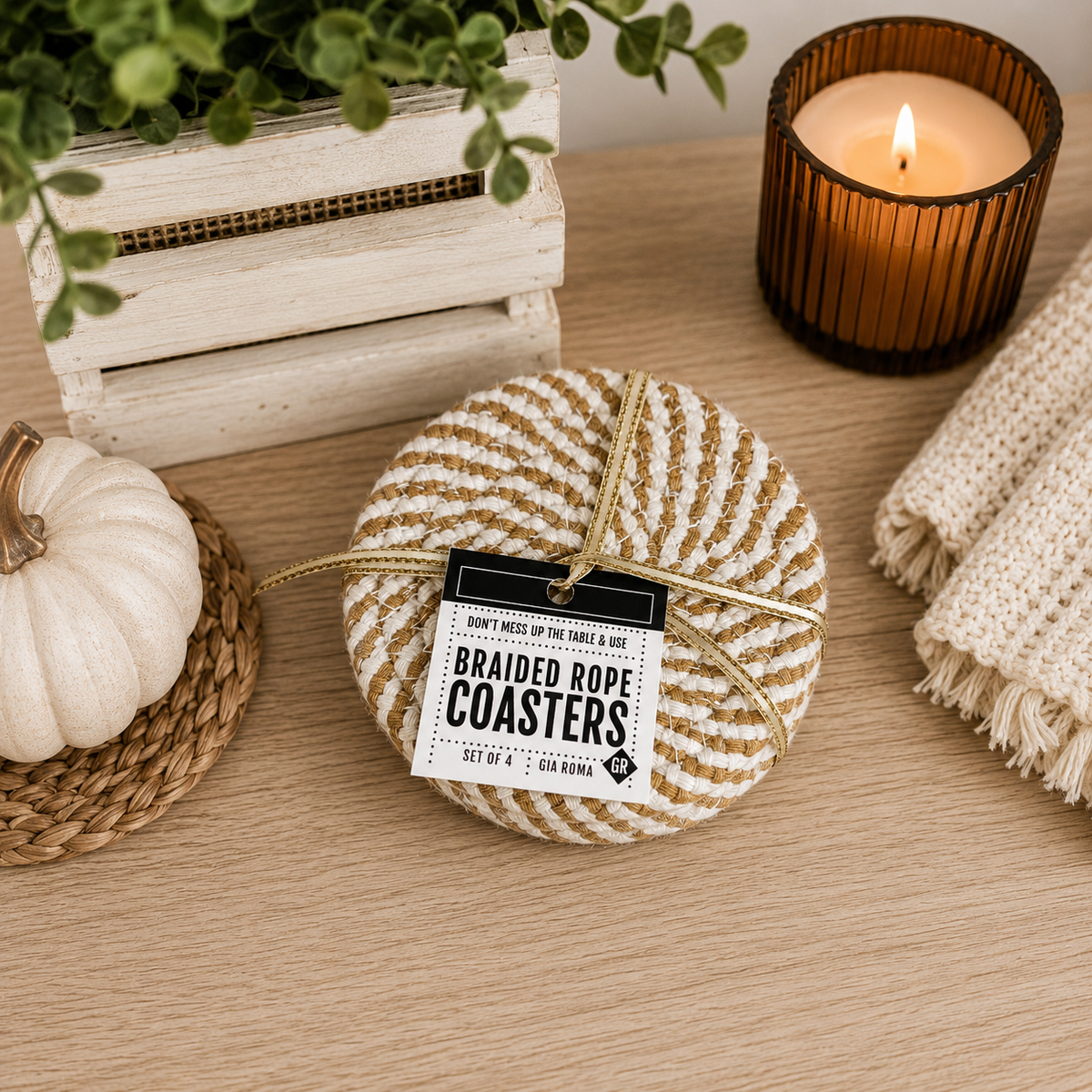 Braided Fall Fabric Coasters — Choice of Set