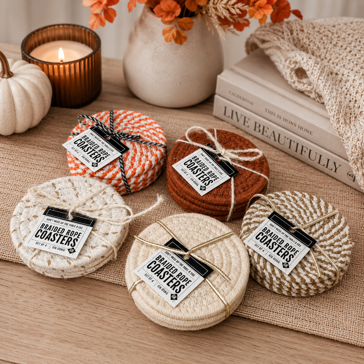 Braided Fall Fabric Coasters — Choice of Set