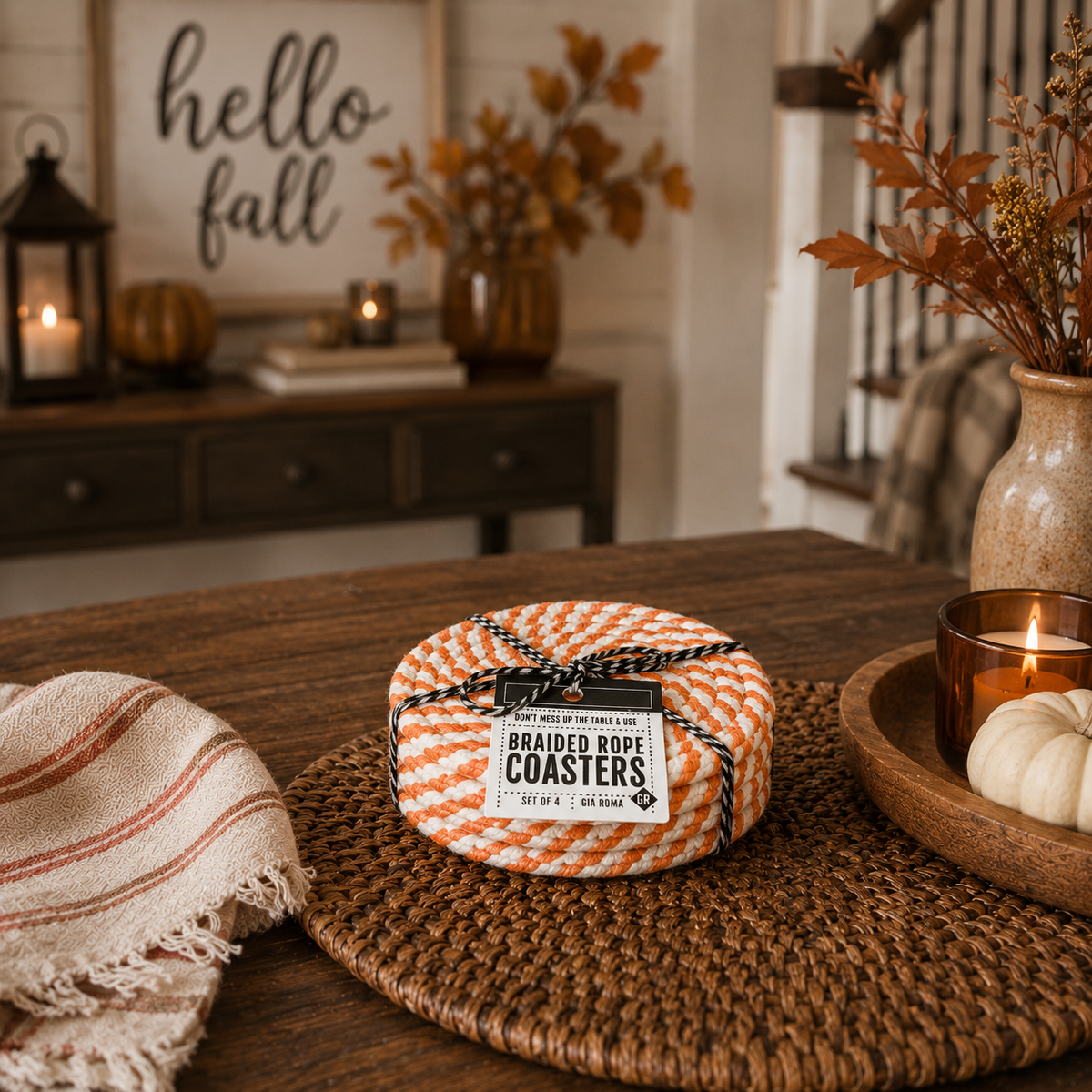 Braided Fall Fabric Coasters — Choice of Set