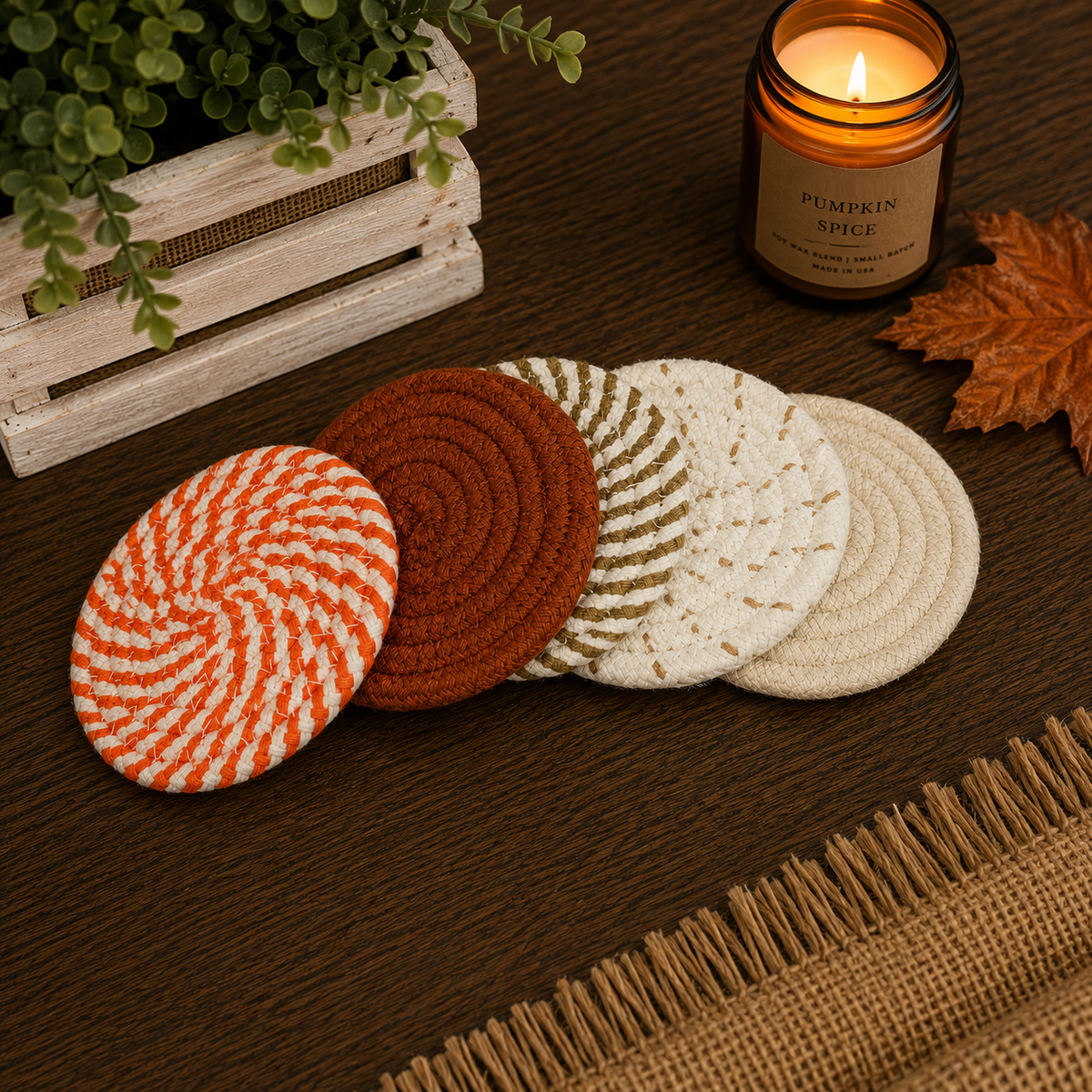 Braided Fall Fabric Coasters — Choice of Set