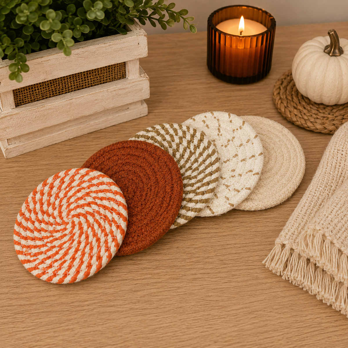 Braided Fall Fabric Coasters — Choice of Set