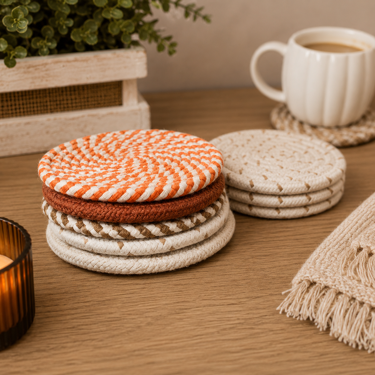 Braided Fall Fabric Coasters — Choice of Set