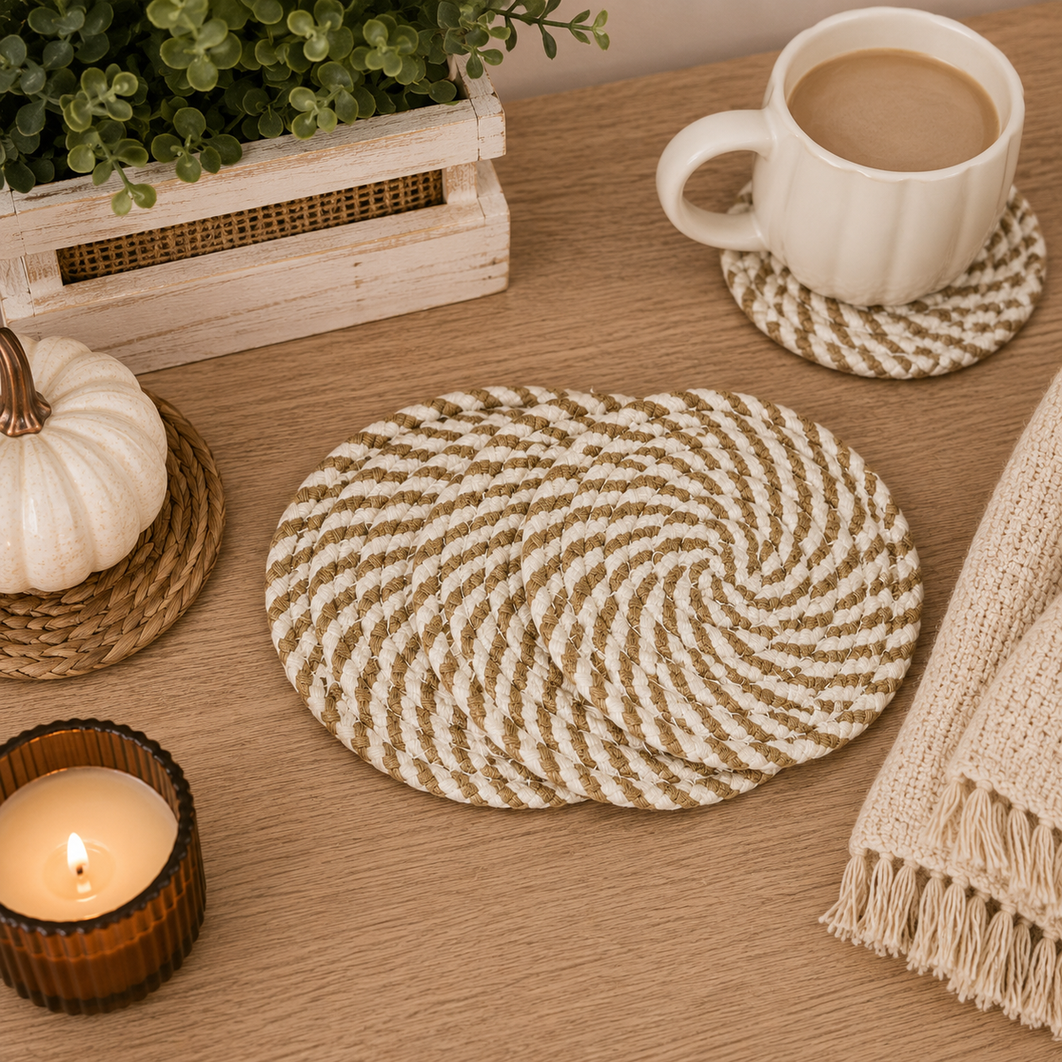 Braided Fall Fabric Coasters — Choice of Set
