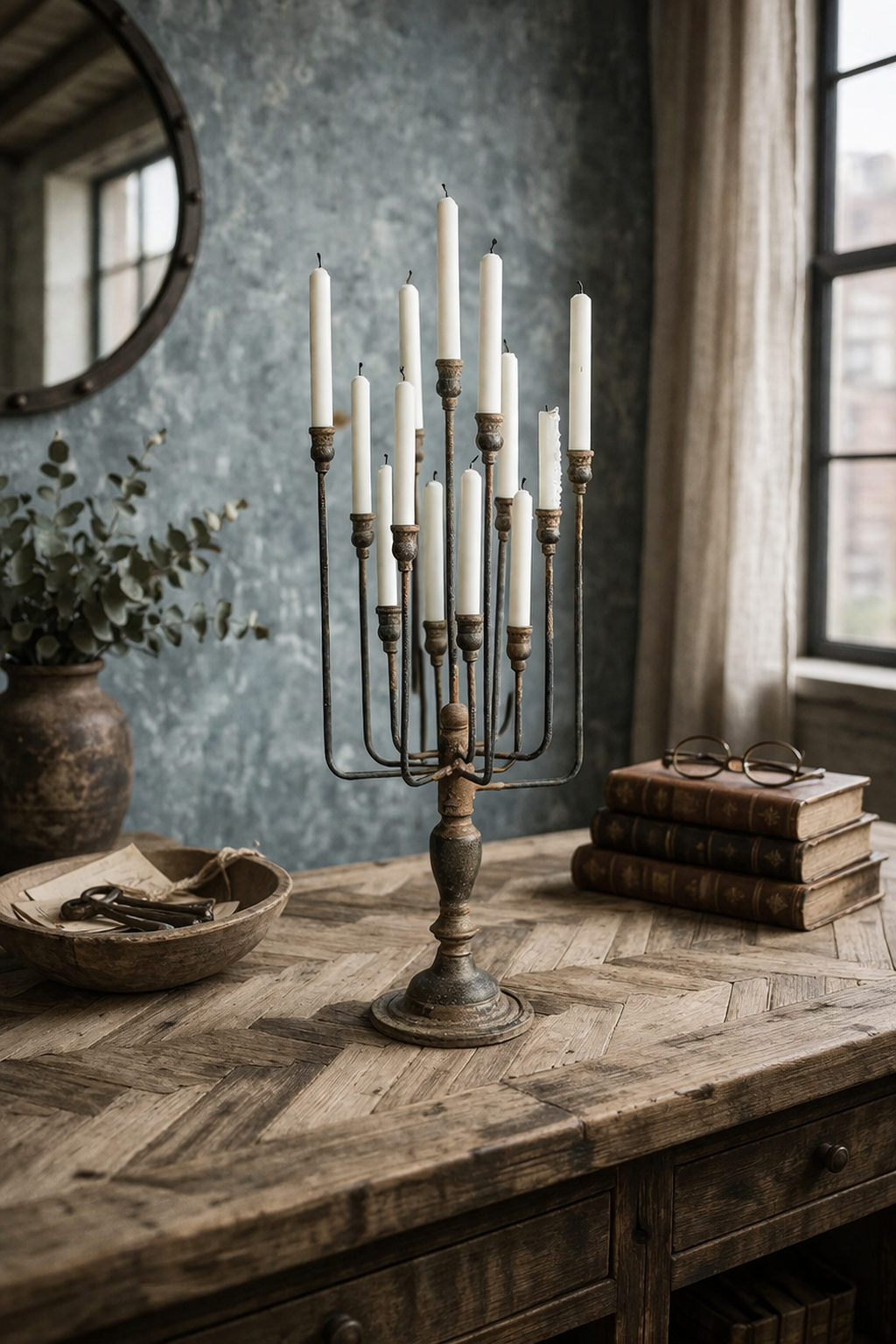 Black Iron 13-Candle Candelabra