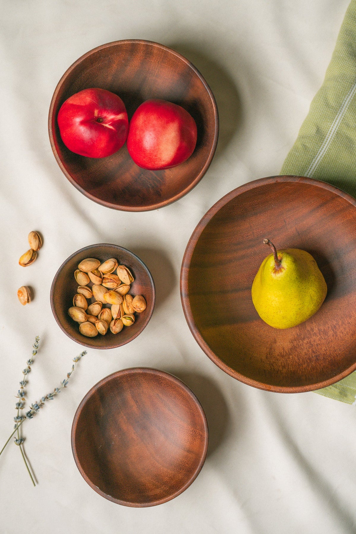 Rustic Acacia Wood Bowls — Set of 4