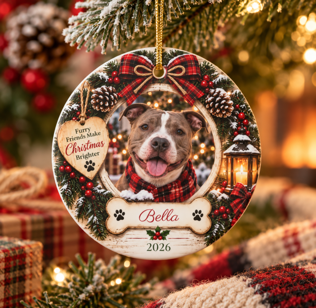 Personalized Pet Photo Christmas Ornament — Dog or Cat