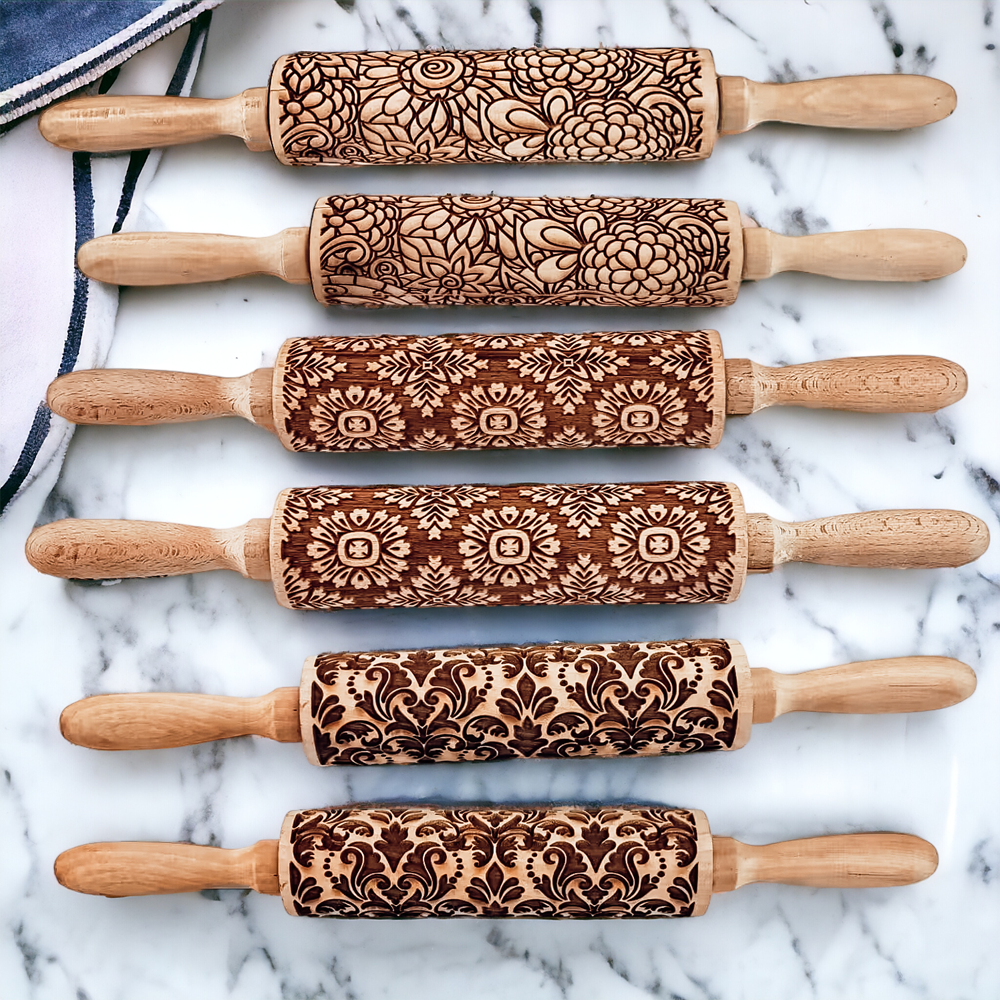 Decorative Rolling Pin with Two Cookie Cutters
