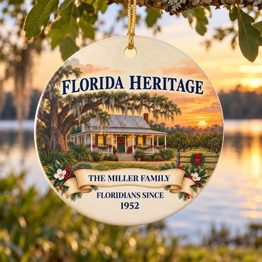 Personalized Florida Heritage Christmas Ornament, Custom Family Name & Year, Floridians Since Keepsake, Old Florida Family Gift