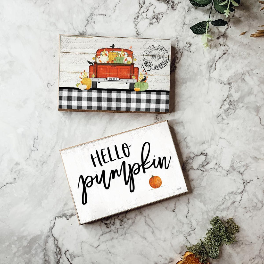 Hello Pumpkin Wooden Shelf Sign