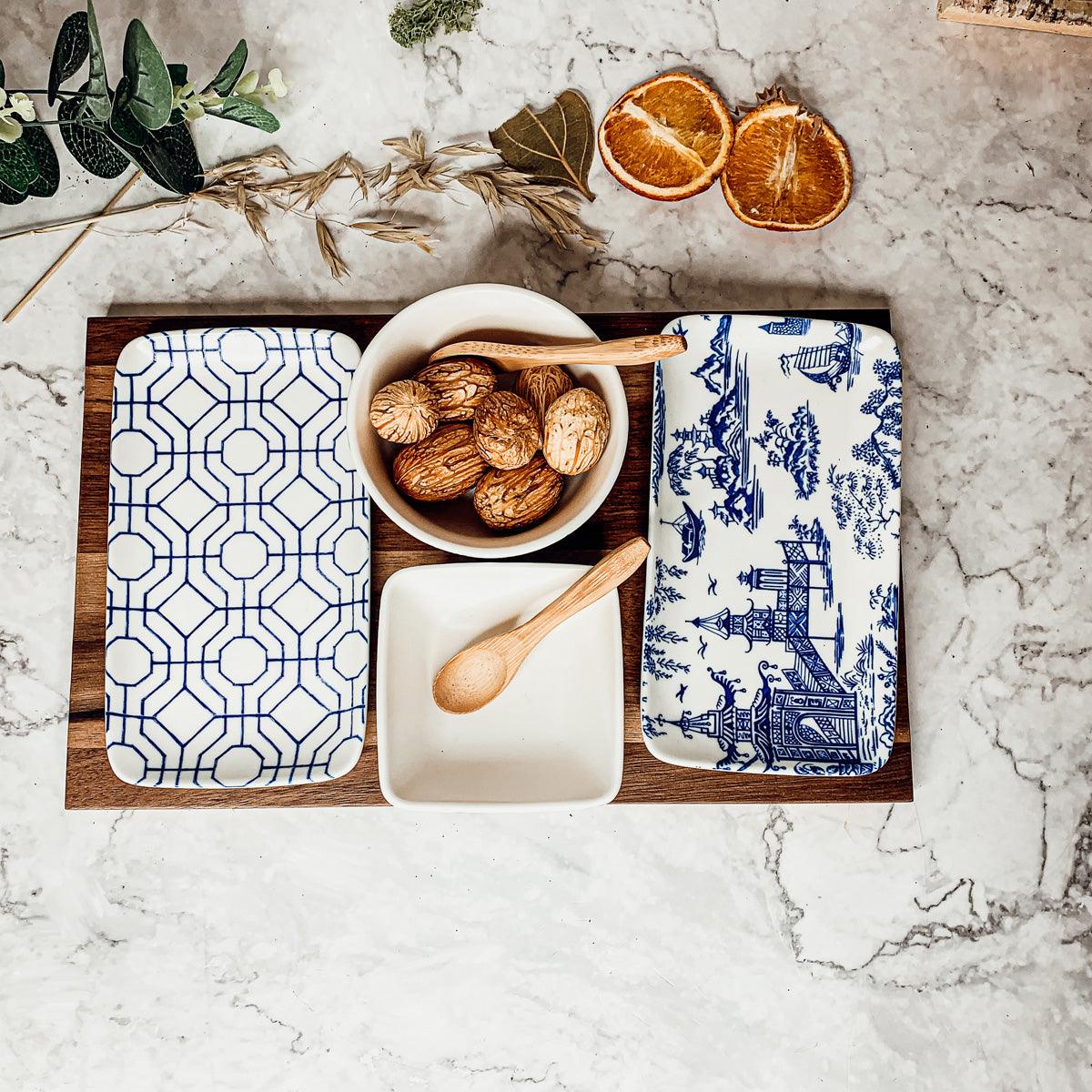 Blue & White Chinoiserie Tapas Serving Set — 7 Pieces