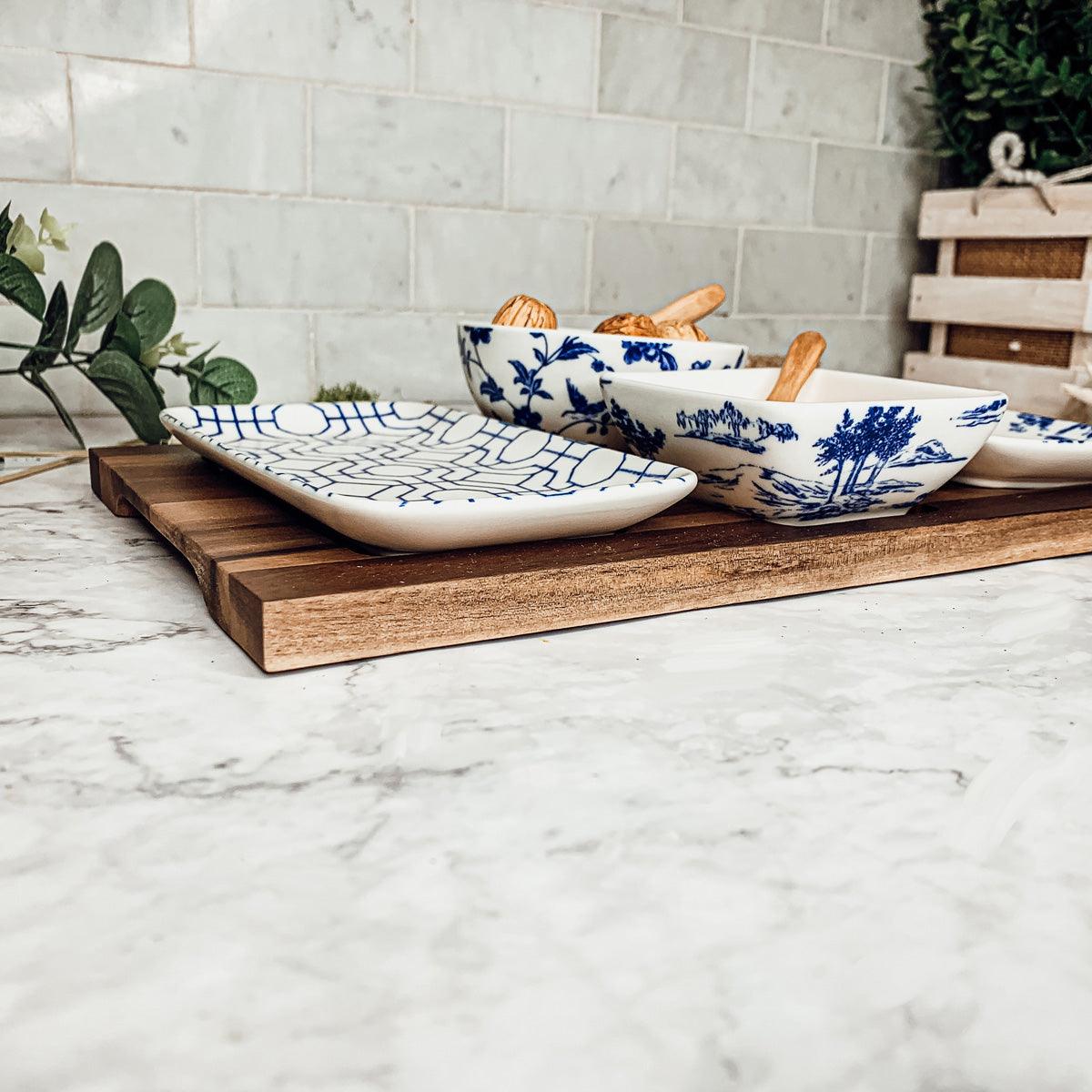 Blue & White Chinoiserie Tapas Serving Set — 7 Pieces
