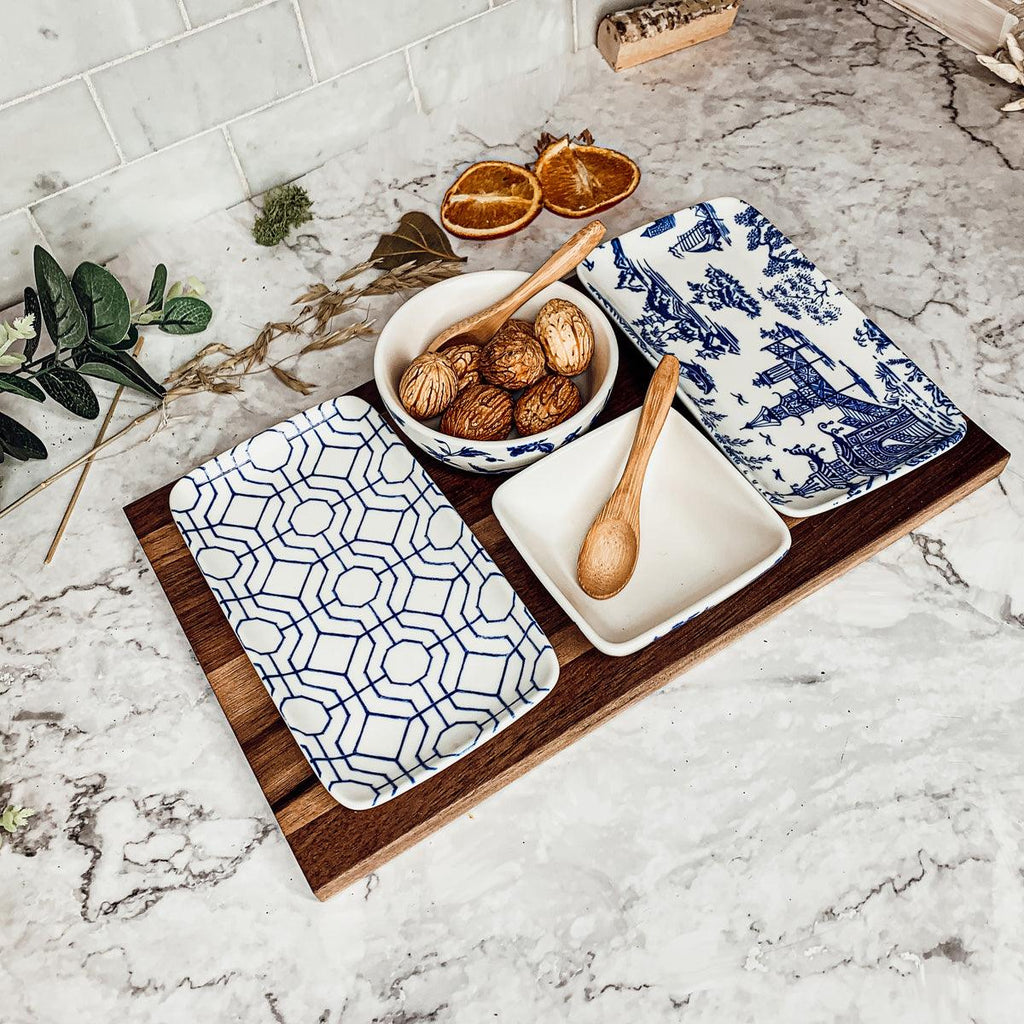 Blue & White Chinoiserie Tapas Serving Set — 7 Pieces