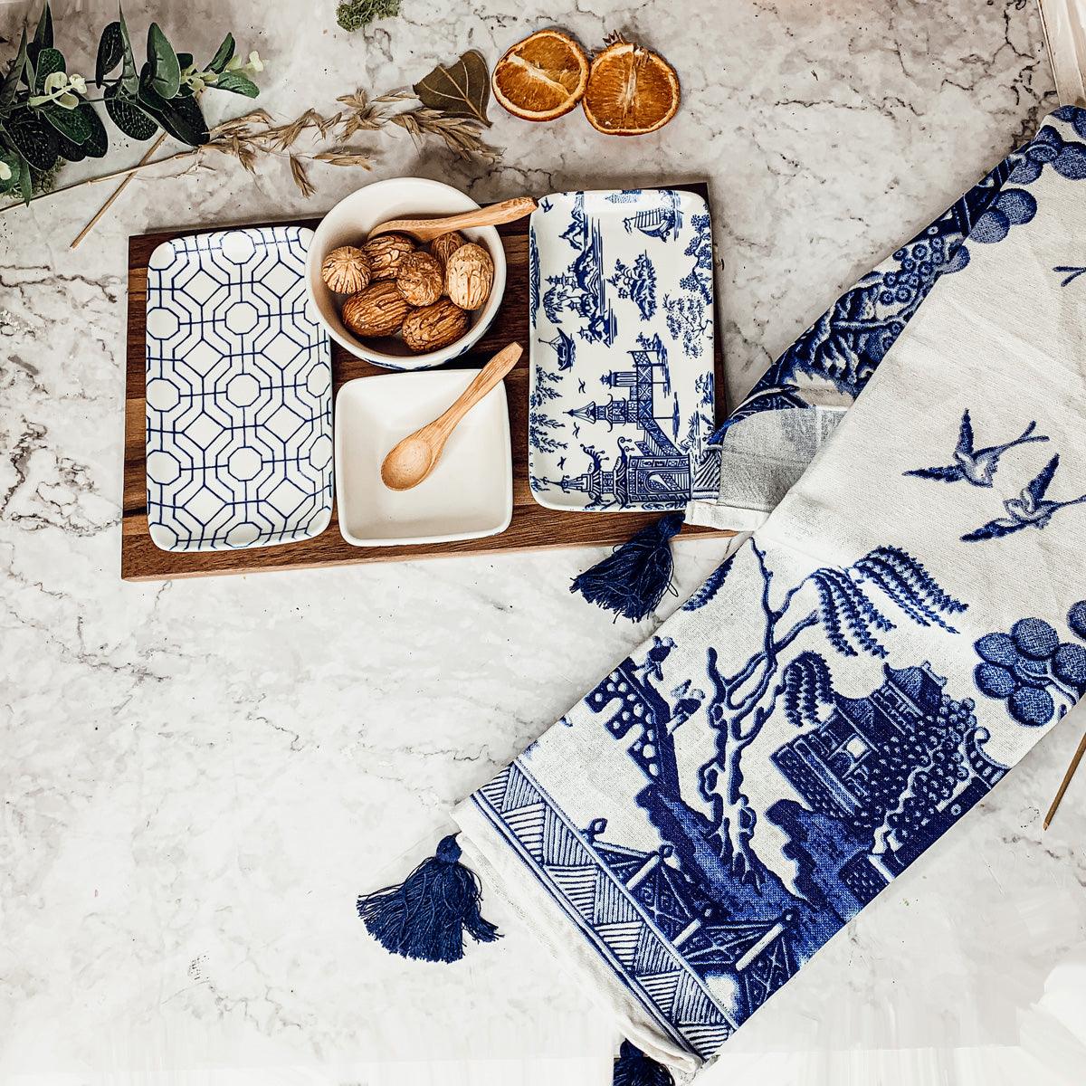 Blue & White Chinoiserie Tapas Serving Set — 7 Pieces