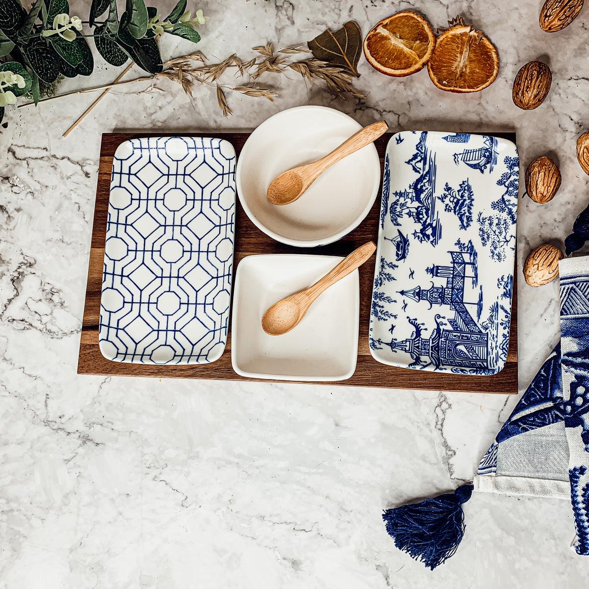 Blue & White Chinoiserie Tapas Serving Set — 7 Pieces