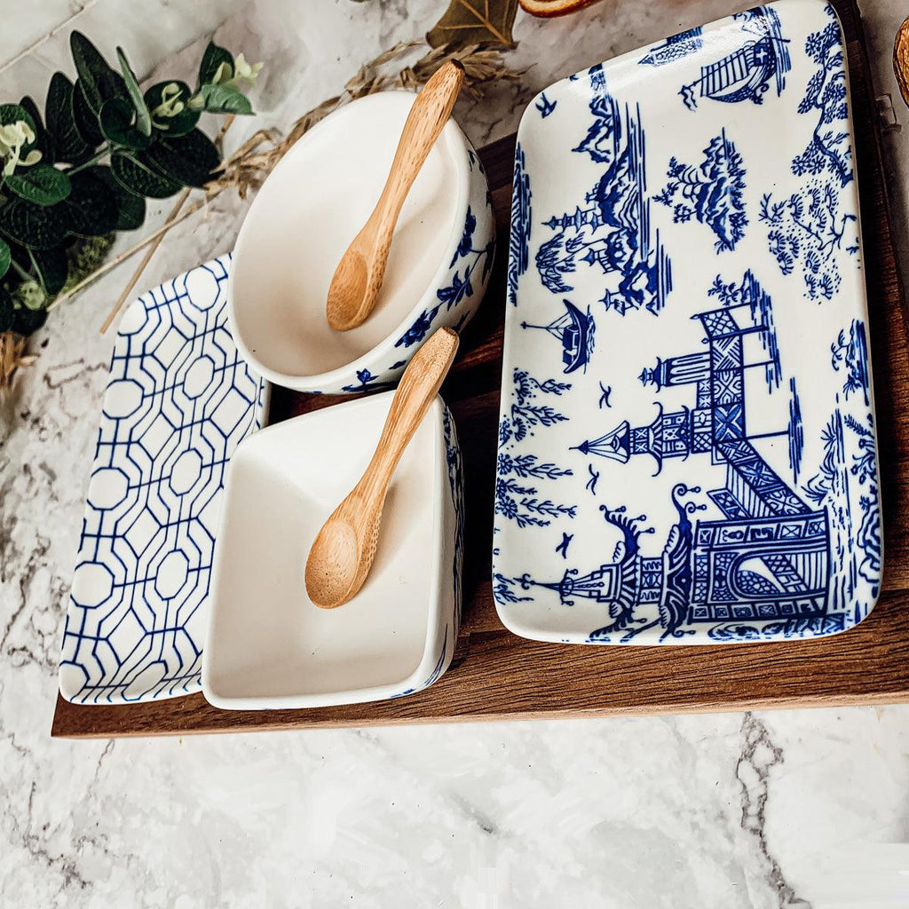 Blue & White Chinoiserie Tapas Serving Set — 7 Pieces