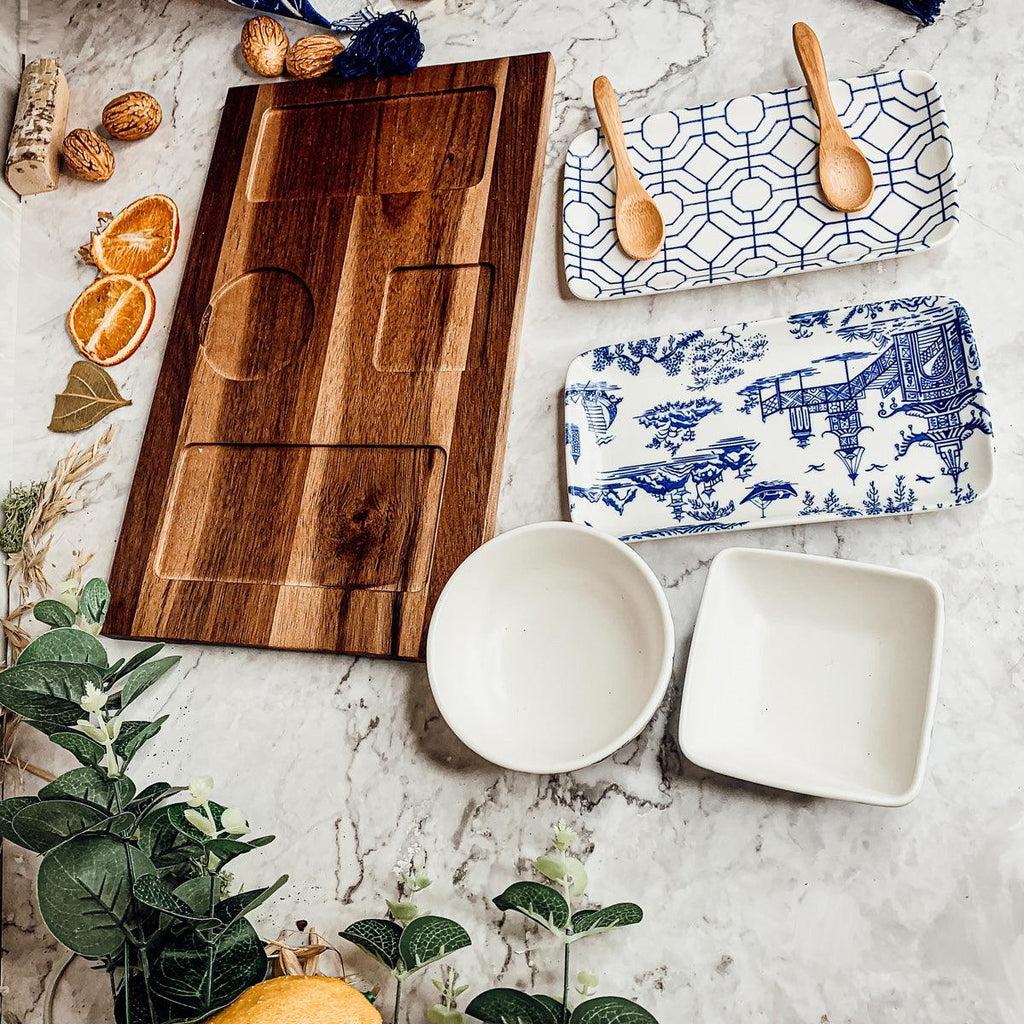 Blue & White Chinoiserie Tapas Serving Set — 7 Pieces