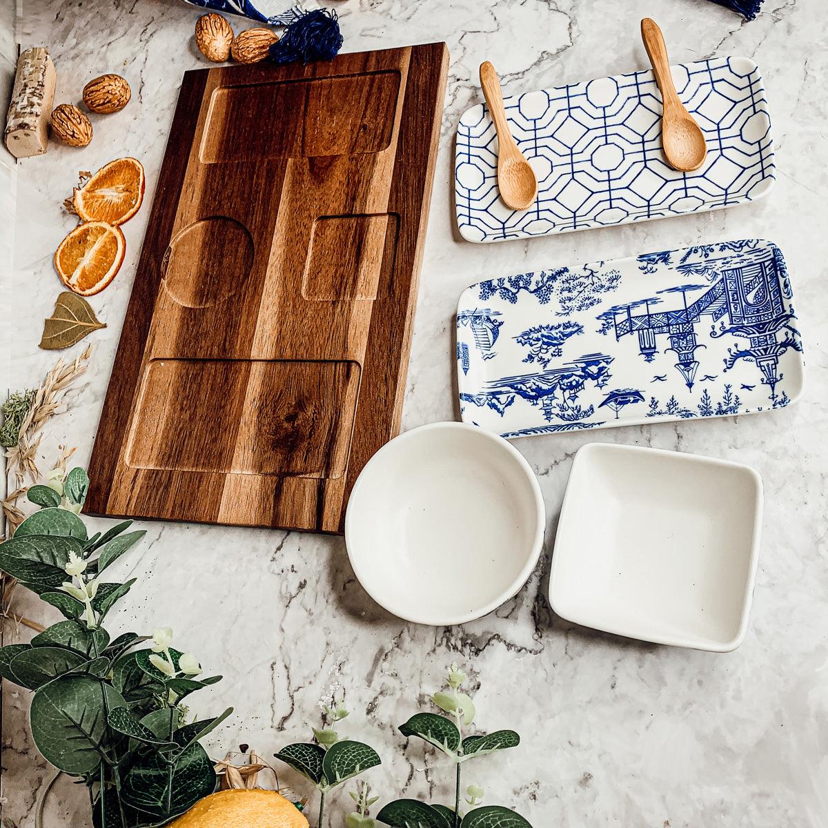 Blue & White Chinoiserie Tapas Serving Set — 7 Pieces