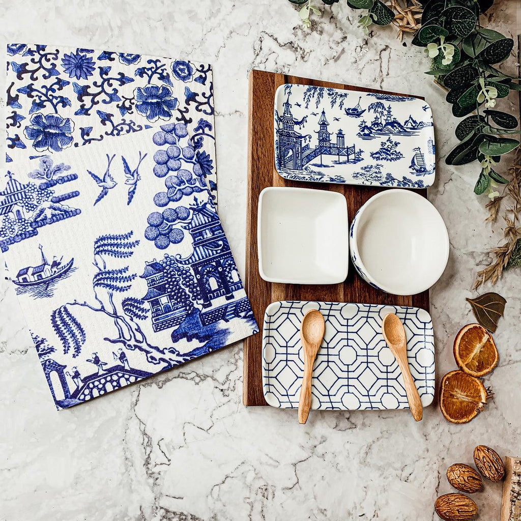 Blue & White Chinoiserie Tapas Serving Set — 7 Pieces