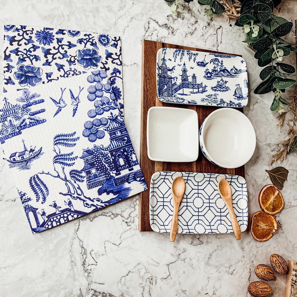 Blue & White Chinoiserie Tapas Serving Set — 7 Pieces