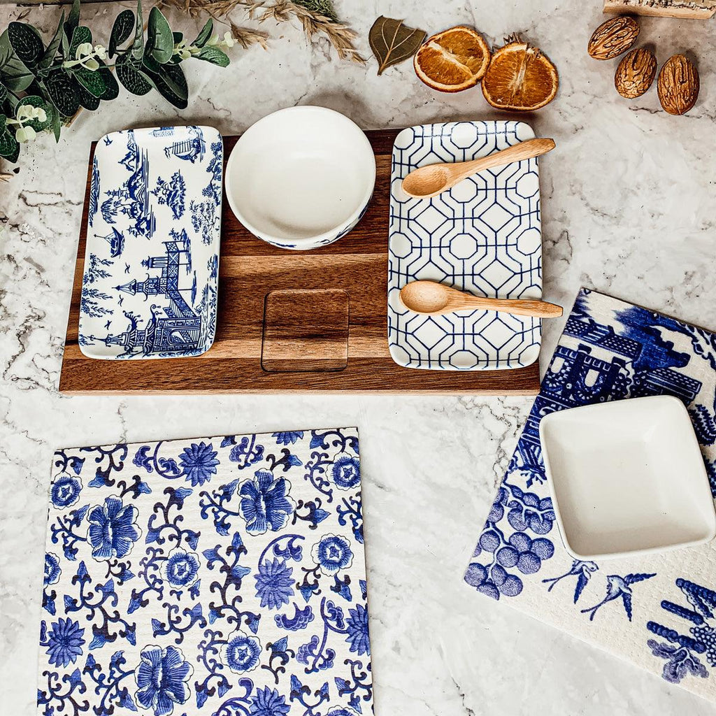 Blue & White Chinoiserie Tapas Serving Set — 7 Pieces