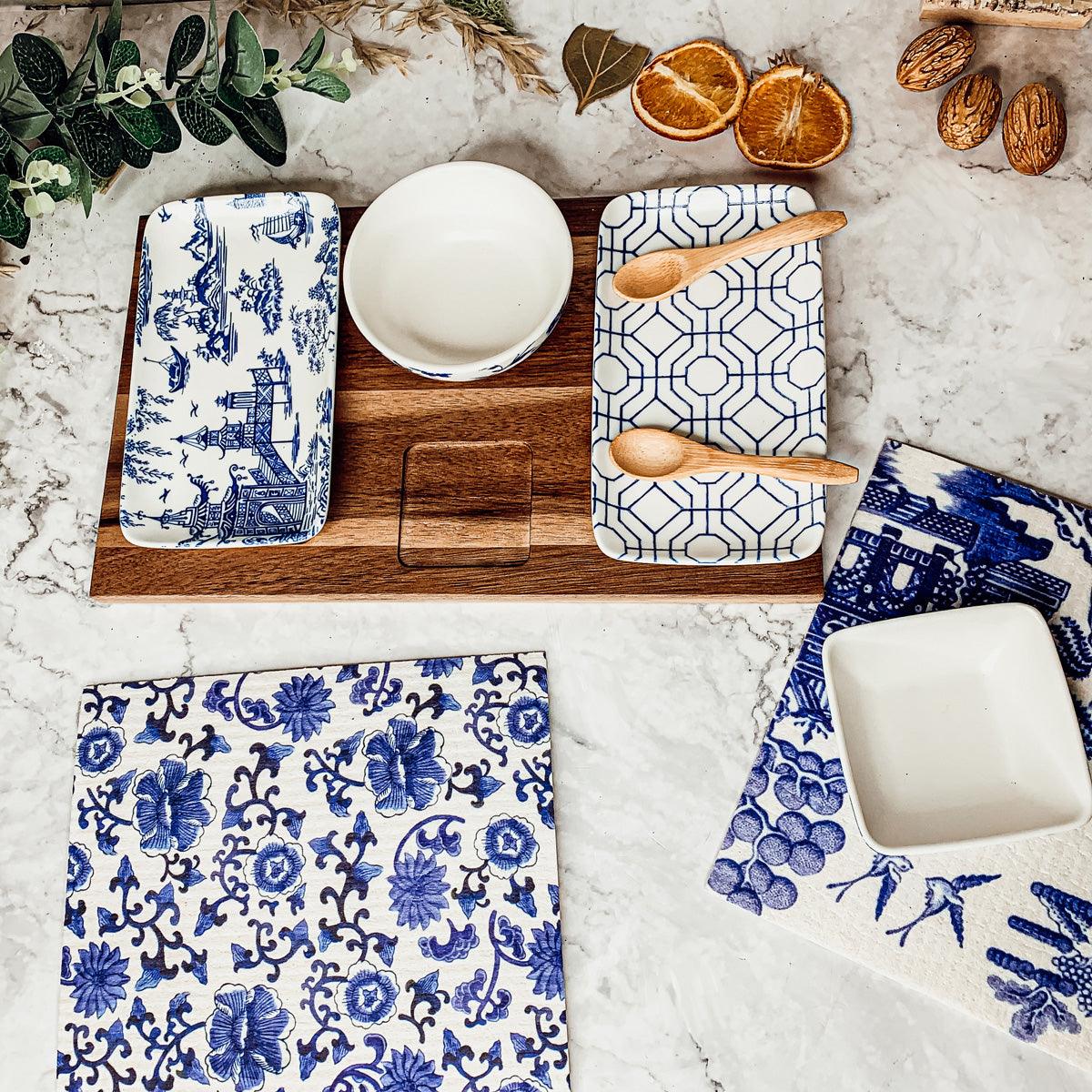 Blue & White Chinoiserie Tapas Serving Set — 7 Pieces