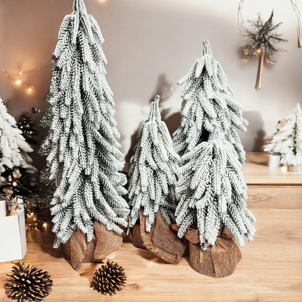 Snow-Covered Tabletop Christmas Trees
