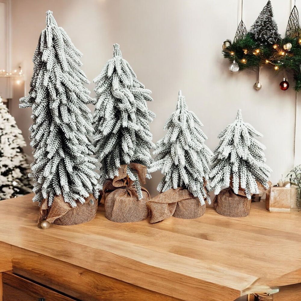 Snow-Covered Tabletop Christmas Trees