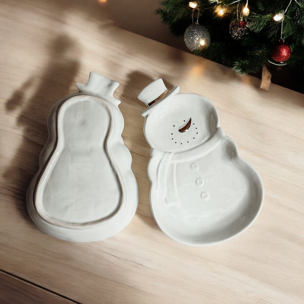 Snowman Serving Dish with Gold Accents