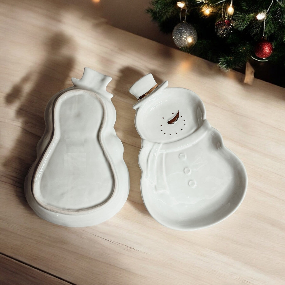 Snowman Serving Dish with Gold Accents
