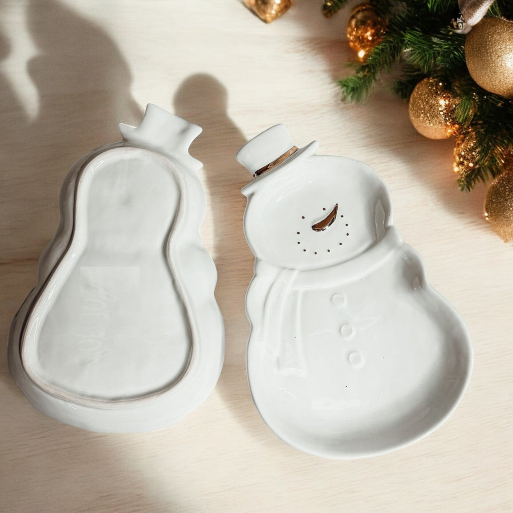 Snowman Serving Dish with Gold Accents