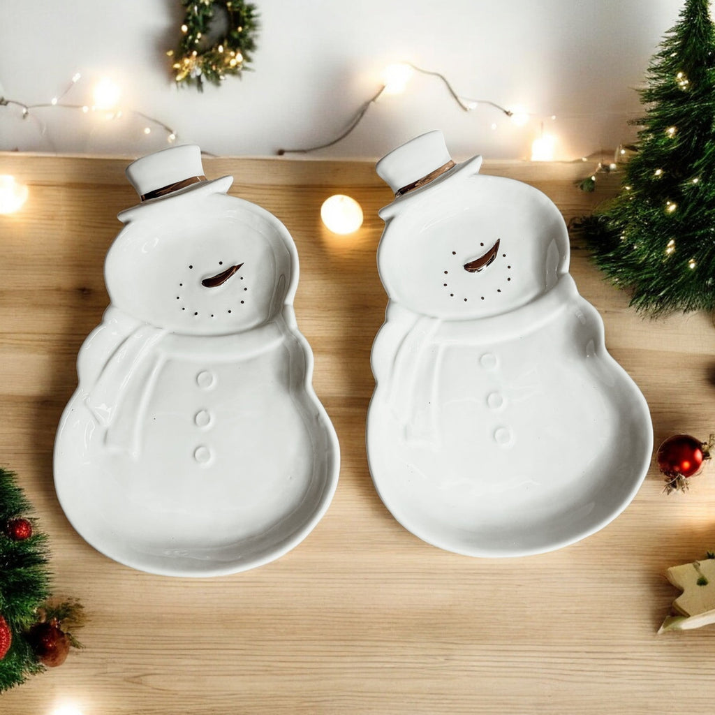 Snowman Serving Dish with Gold Accents