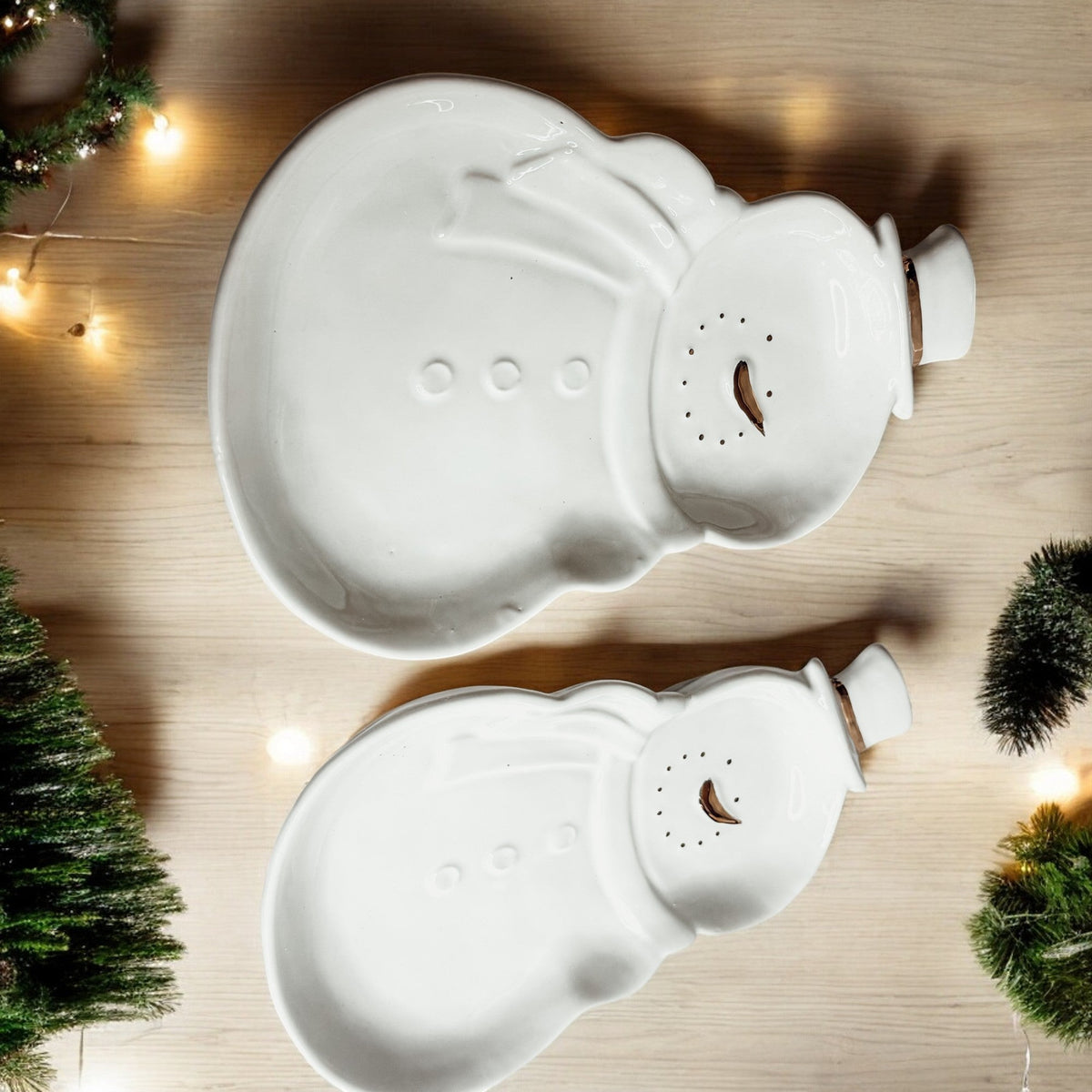 Snowman Serving Dish with Gold Accents