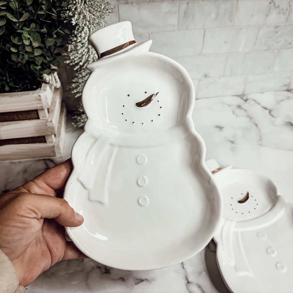Snowman Serving Dish with Gold Accents
