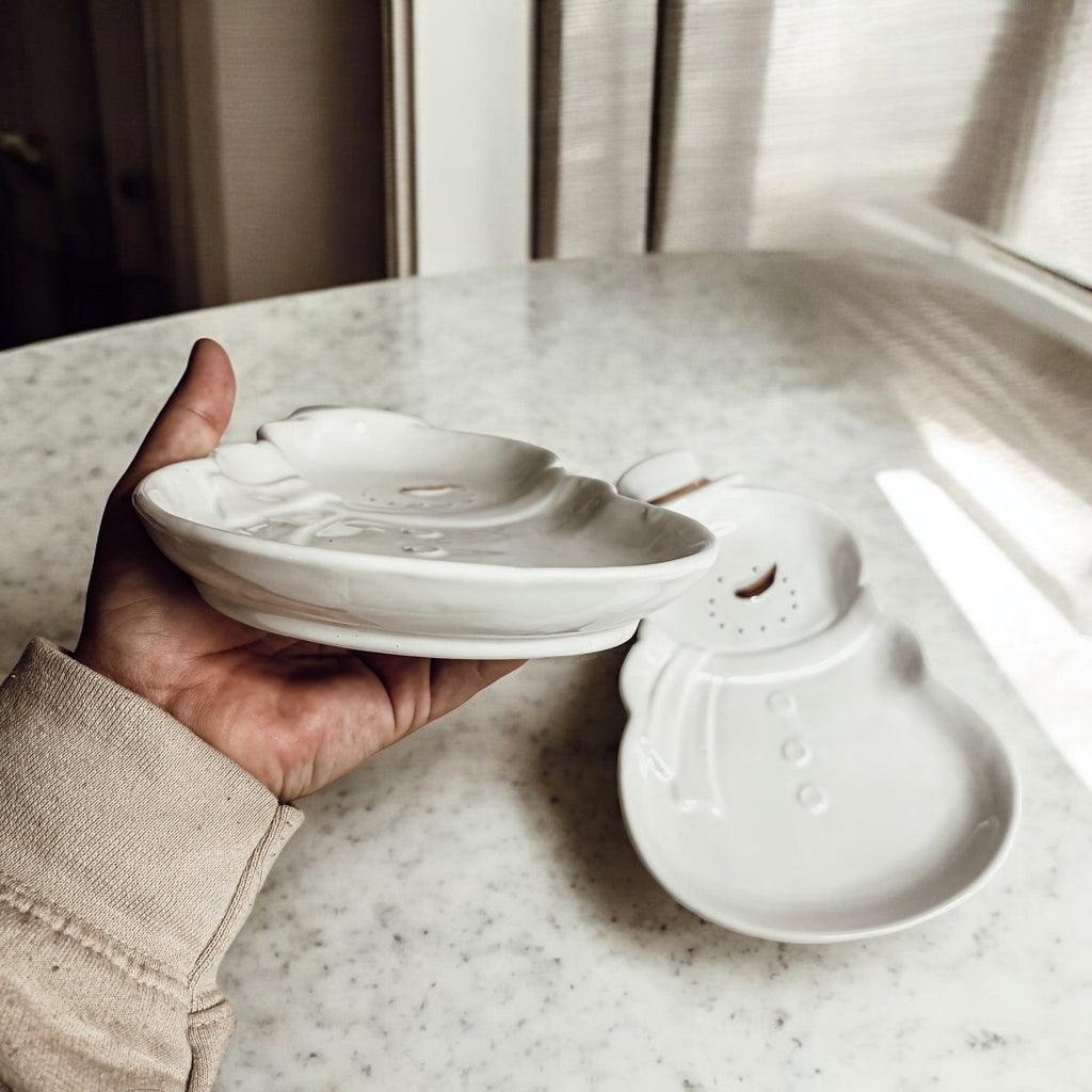 Snowman Serving Dish with Gold Accents