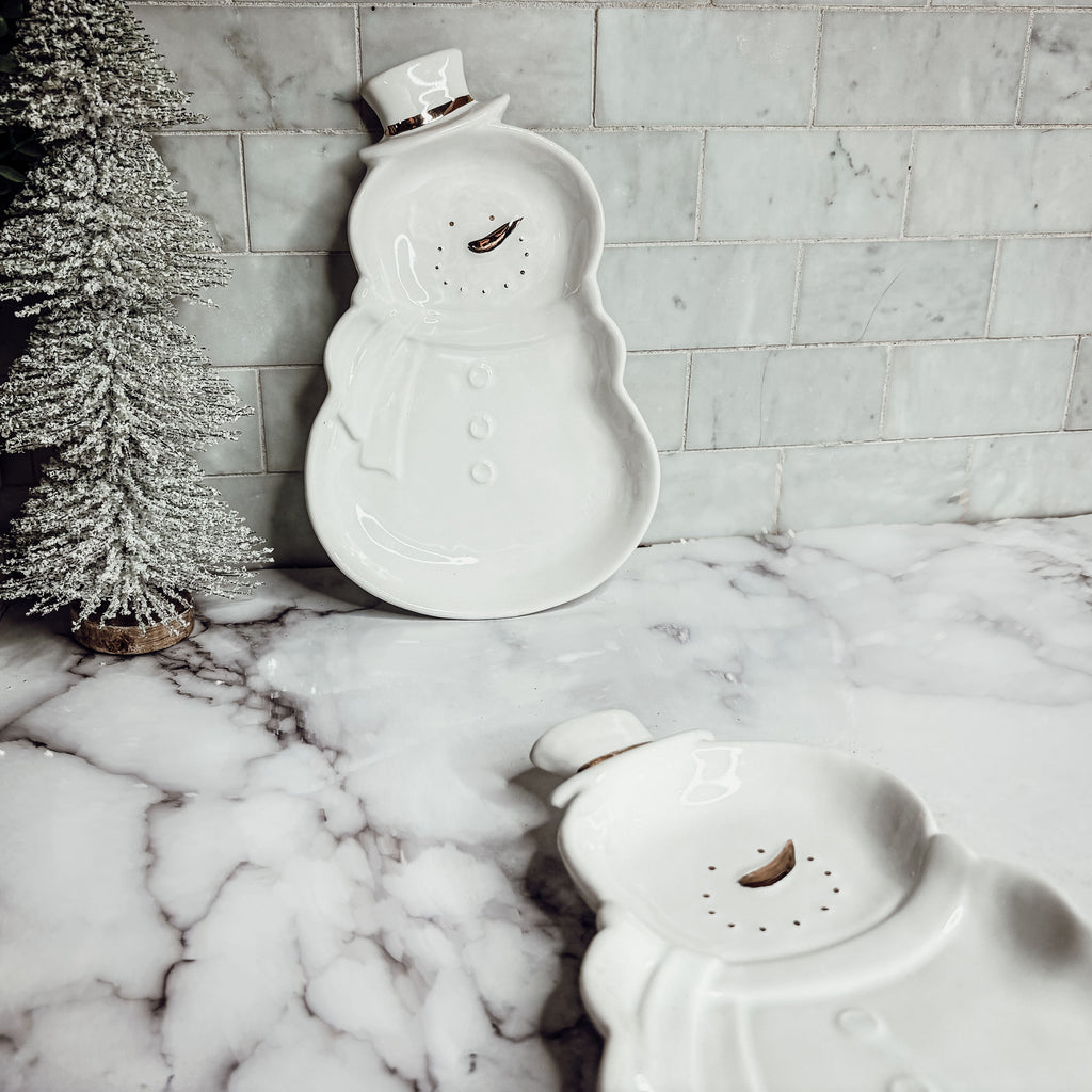 Snowman Serving Dish with Gold Accents