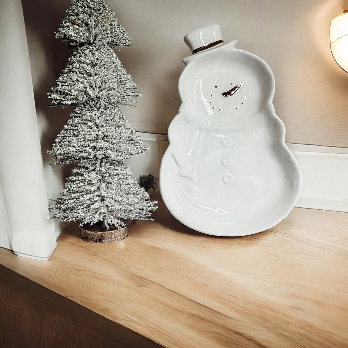 Snowman Serving Dish with Gold Accents