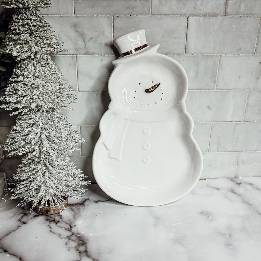 Snowman Serving Dish with Gold Accents