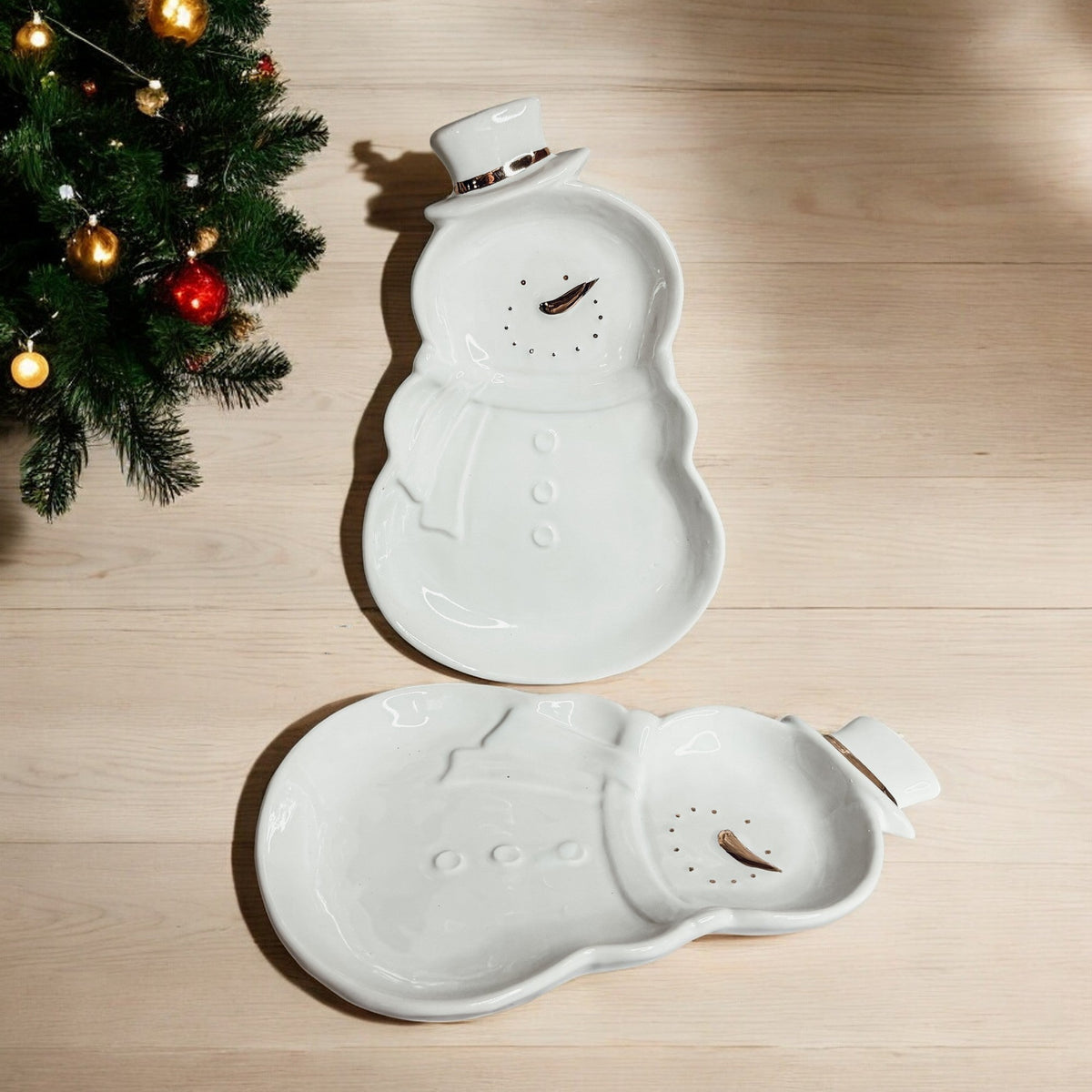Snowman Serving Dish with Gold Accents