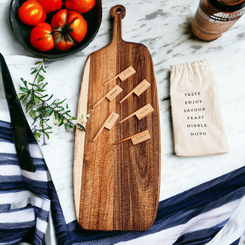 Acacia Serving Board with Six Bamboo Cheese Markers