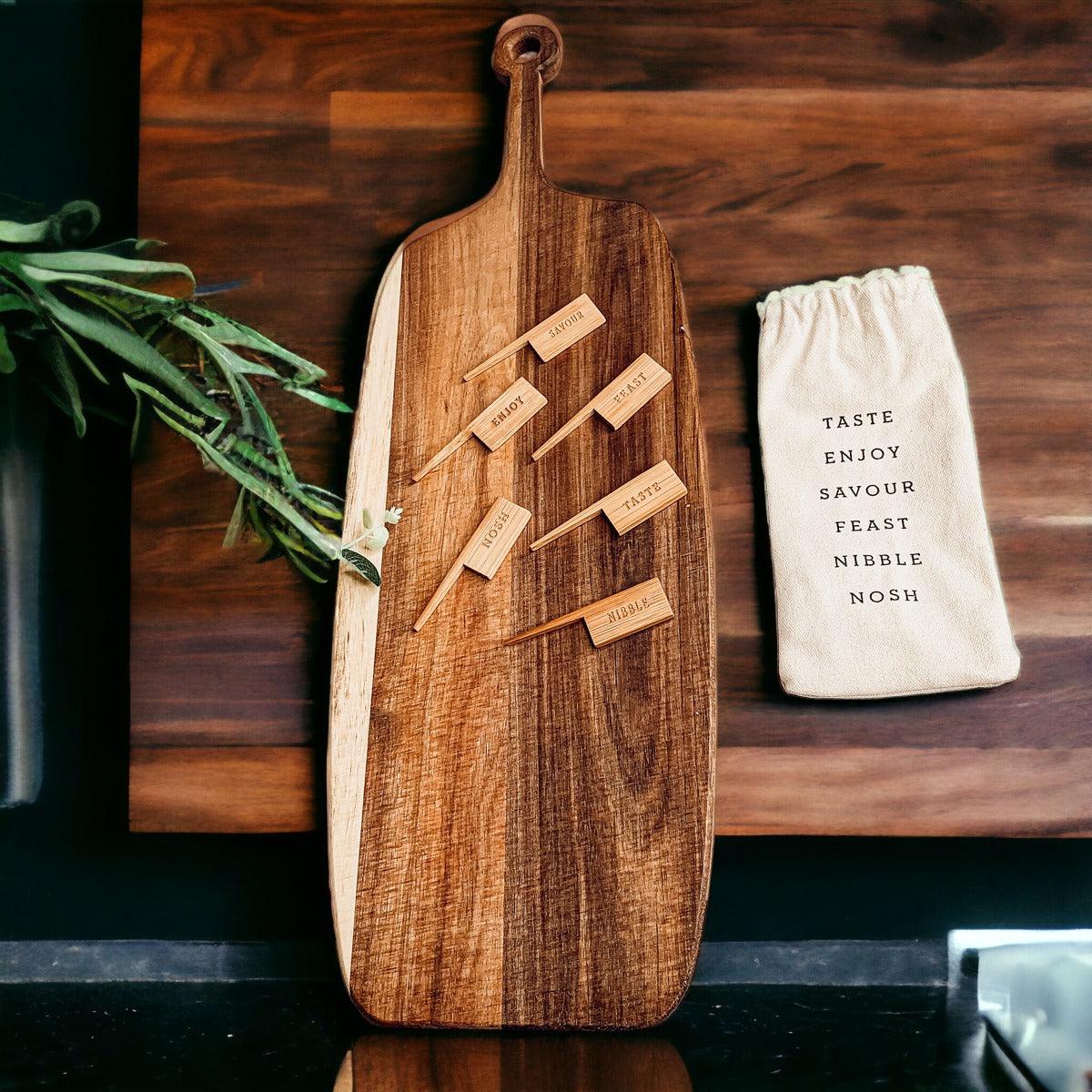 Acacia Serving Board with Six Bamboo Cheese Markers