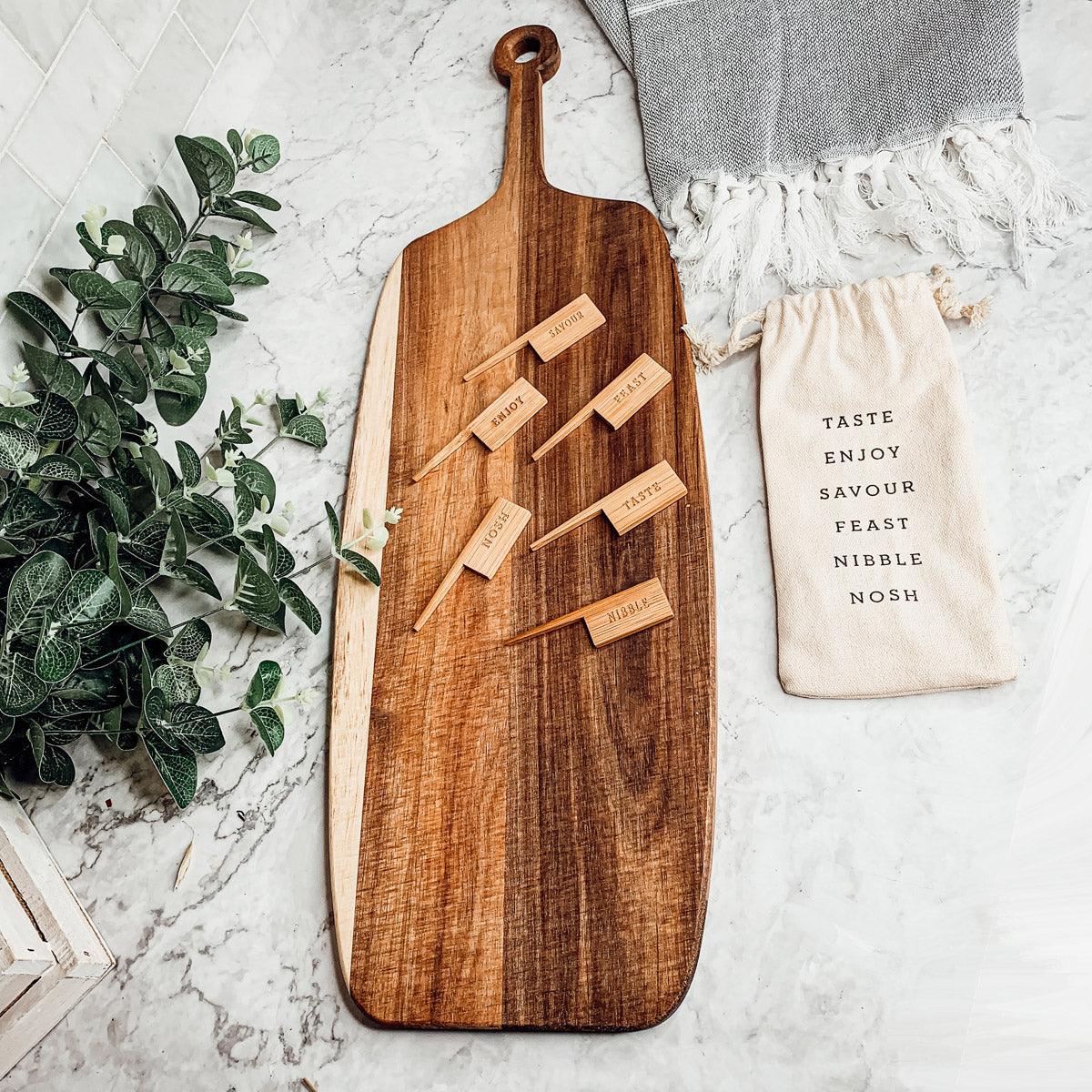 Acacia Serving Board with Six Bamboo Cheese Markers